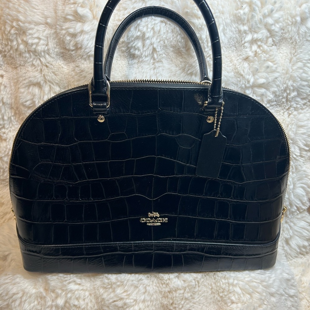 Coach Black Croc-Embossed Satchel
